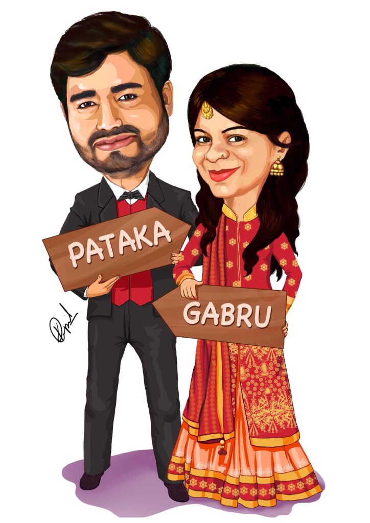 Best wedding couple caricature artist in Delhi-Gurugram and pan India, couple caricature artist in Delhi, Wedding card caricature artist n Delhi-Gurugram and pan India