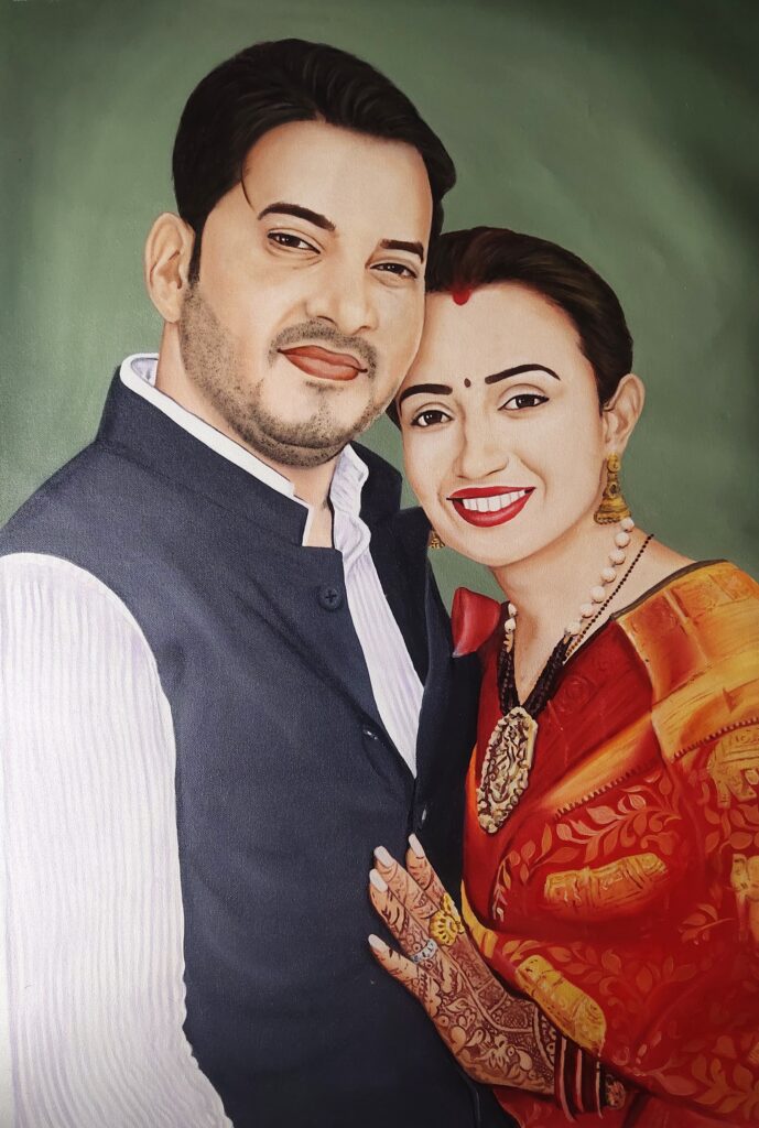 portrait artist in Delhi NCR and Gurugram, portrait artist in Gurugram, Couple Portrait painting Artist in Delhi NCR and Gurugram, Colour portriat artist in Delhi NCR