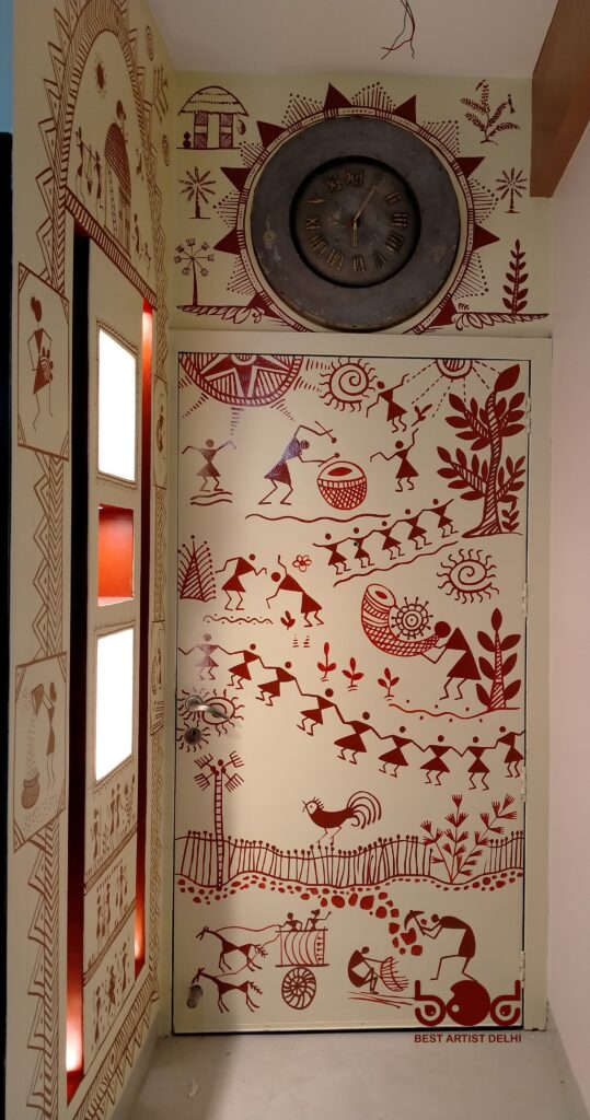 warli art door, warli artist in Delhi NCR, Warli artist, Warli painting artist in Delhi and Gurugram copy-min