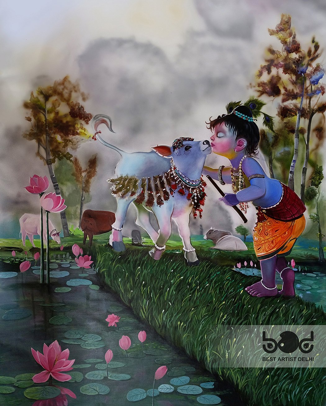 canvas painting artist delhi gurugram and noida, best painting artist in delhi, best wall painting artist delhi and gurugram, 3d krishna canvas painting logo